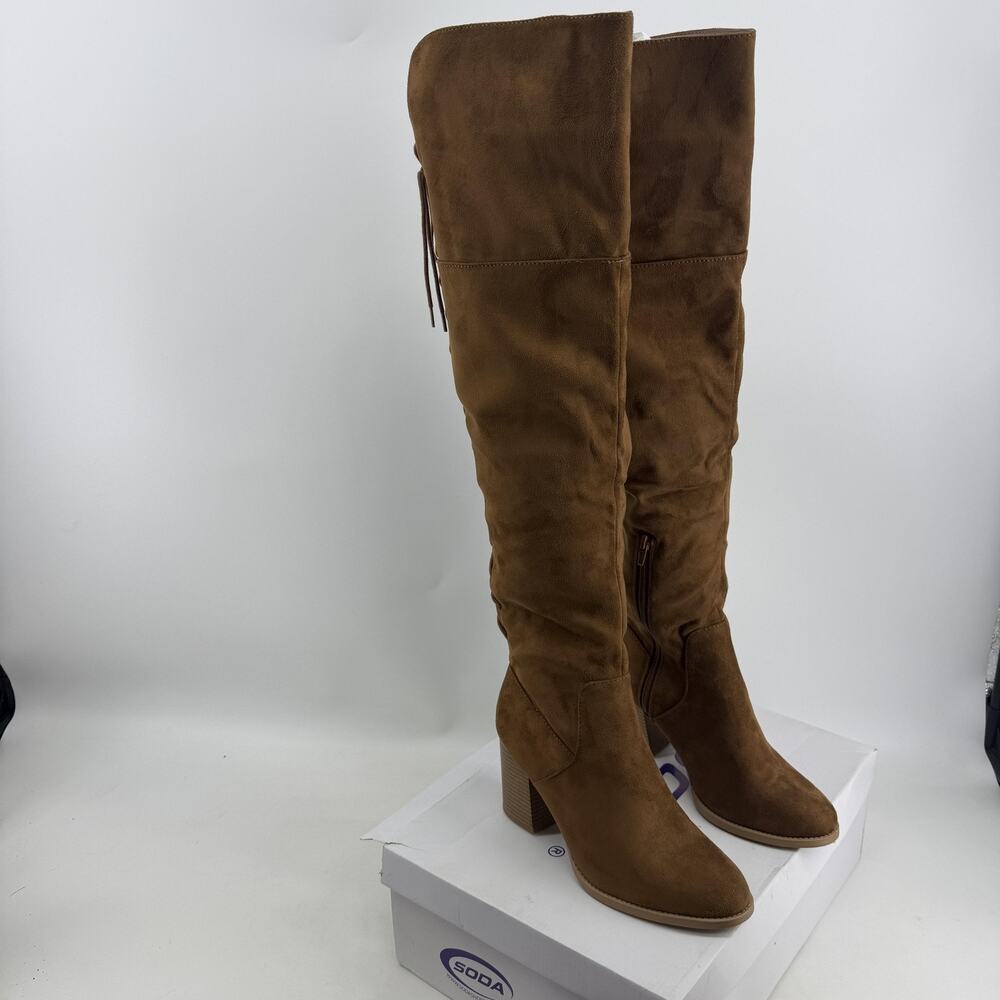 Soda Over The Knee Riding Boots Womens 8.5 Chestnut Faux Suede Lace Up Aspire-S